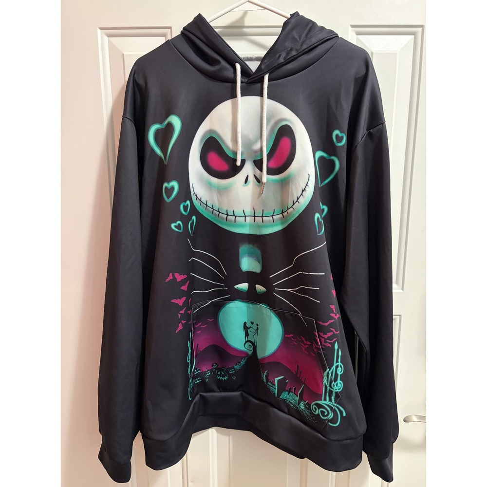 Nightmare Before Christmas Jack Skellington Sally Hearts Hoodie Black 2XL
